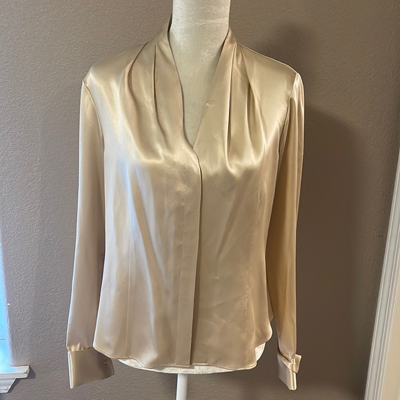 Lafayette 148 New York Tops - Lafayette 148 New York tan silk button up top.